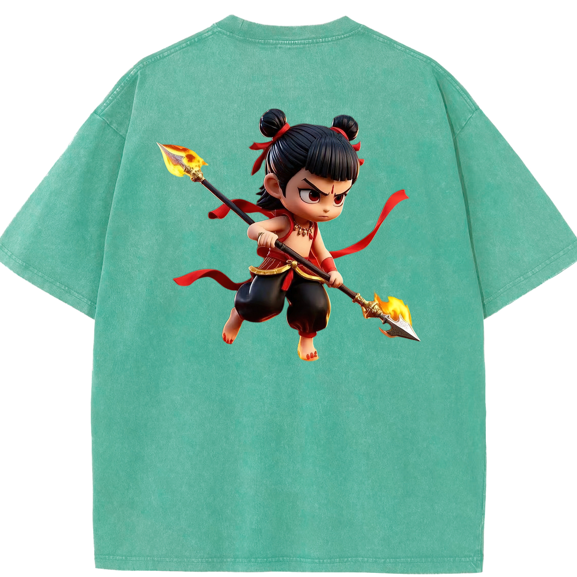 （画像用） Ne Zha 2 ナタ 魔童の大暴れ 綿100% ヴィンテージ風 半袖Tシャツ（背面プリント）